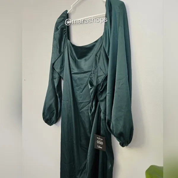 Lulu's Eternal Heart Emerald Green Satin Long Sleeve Maxi Dress - Image 6