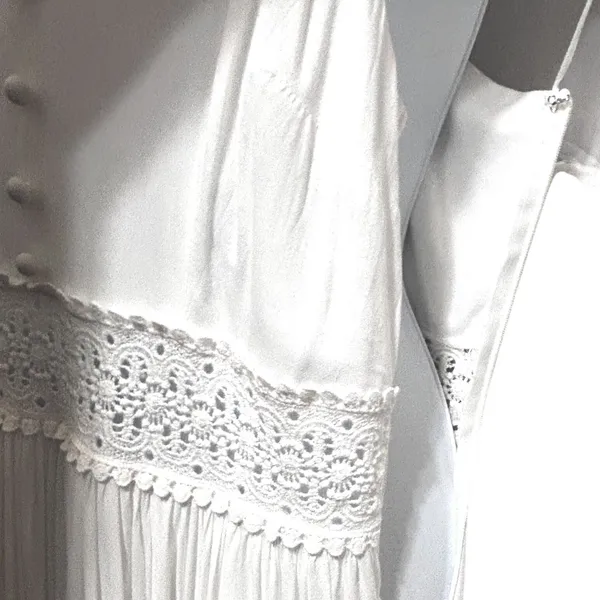 Pink Lily‎ Boho Cottage Maxi Dress M White Lace Waist Fairy Ethereal Festival - Image 8