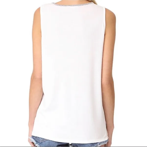 rag & bone White Sleeveless Tank Top Embellished Neckline Hi Lo Hem‎ XS - Image 3