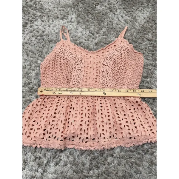 Japna Women’s Pink Floral Crochet Crop Top Boho Sleeveless Sweetheart Neck L - Image 11