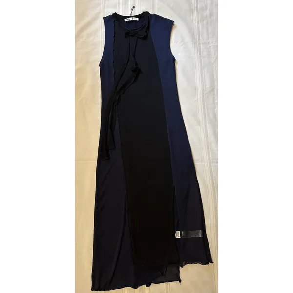 Zara Knit Asymmetrical Combination Color Block Midi Dress Black/Navy Blue Sz S - Image 6