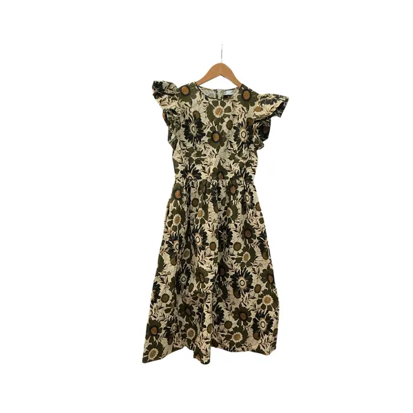 o.p.t Womens Retro Floral‎ Flutter Sleeve Cotton Midi Dress Olive Green Size M - Image 7