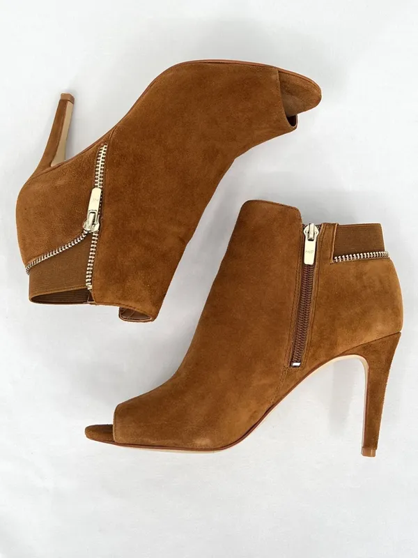 Marc Fisher Serenity Cognac Suede Peep Toe Stiletto Heel Ankle Booties Size 7M - Image 4