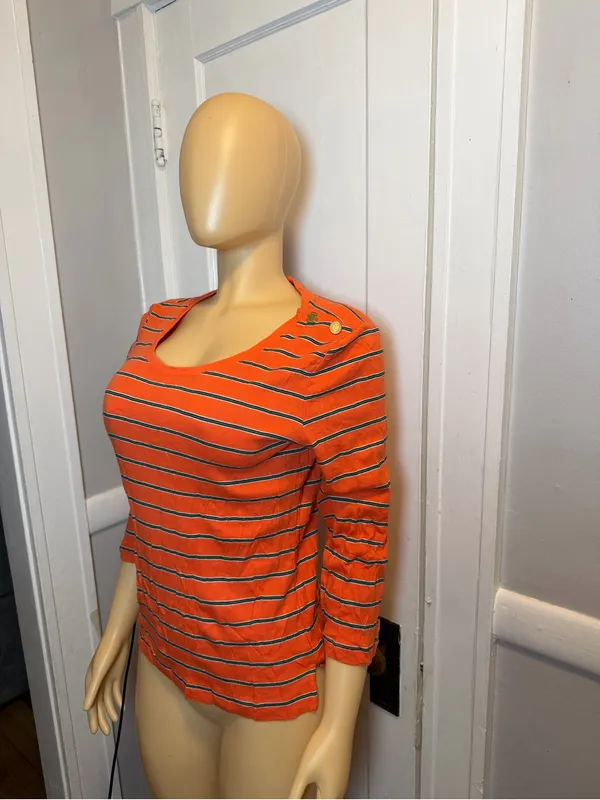 Ralph Lauren Orange Striped Scoop Neck Long Sleeve Top - Image 2