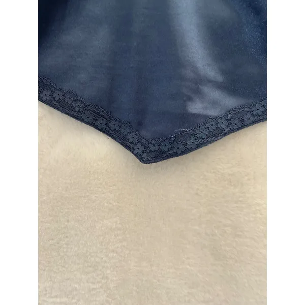 Better Be Navy Blue Satin Lace‎ Trim Handkerchief Hem Cropped Camisole Top Large - Image 2