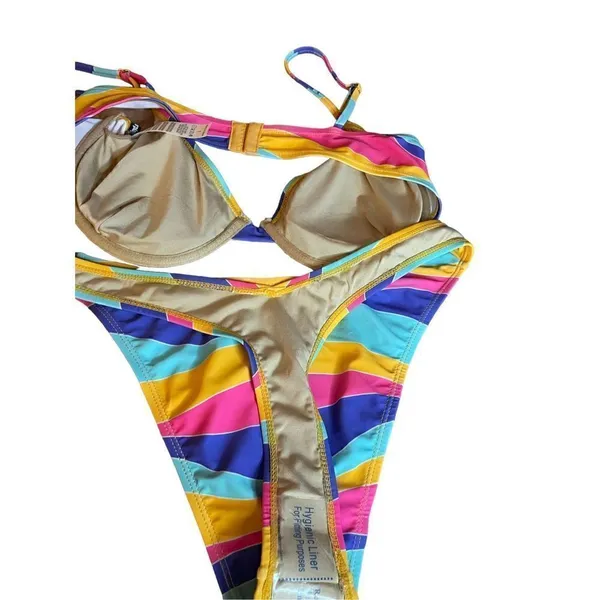 NWT Foreplay 2piece Bikini Set Multi Color Size L Vacation Pool Beach underwire Pink Size L - Image 8