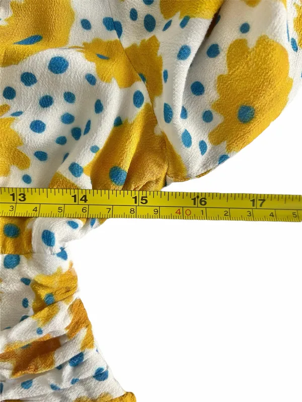 Vera for Anthropologie Sz XS Buttercup Mini Dress Floral Yellow Blue Buttons - Image 13