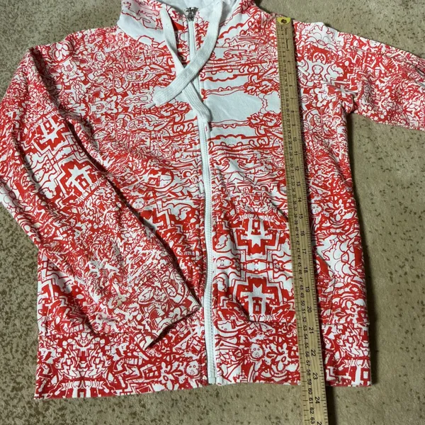 Y2K‎ Nikita Womens Red White All Over Doodle Print Full Zip Hoodie Sweatshirt S - Image 3