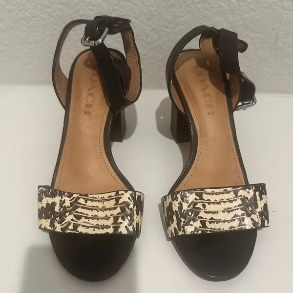 Coach Paige Leather and Black and White Snake Block Heel Sandals Size 5 - Image 3