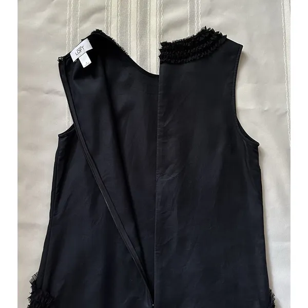 Ann Taylor Loft Size 4 Black Shift Dress Pocket Ruffle Trim Career Cocktail EUC - Image 11