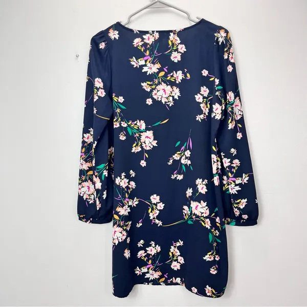 Lulus Herbaceous Babe Navy Floral Print‎ Long Sleeve Shift Dress MEDIUM - Image 7