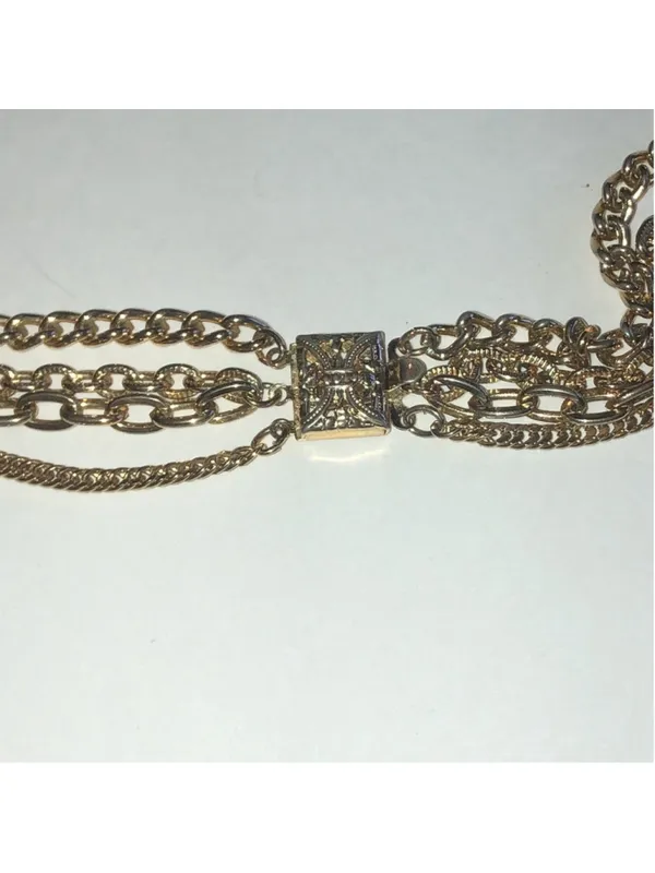 Elegant Vintage Gold Tone Layered Chain With Locket Pendant Necklace - Image 5