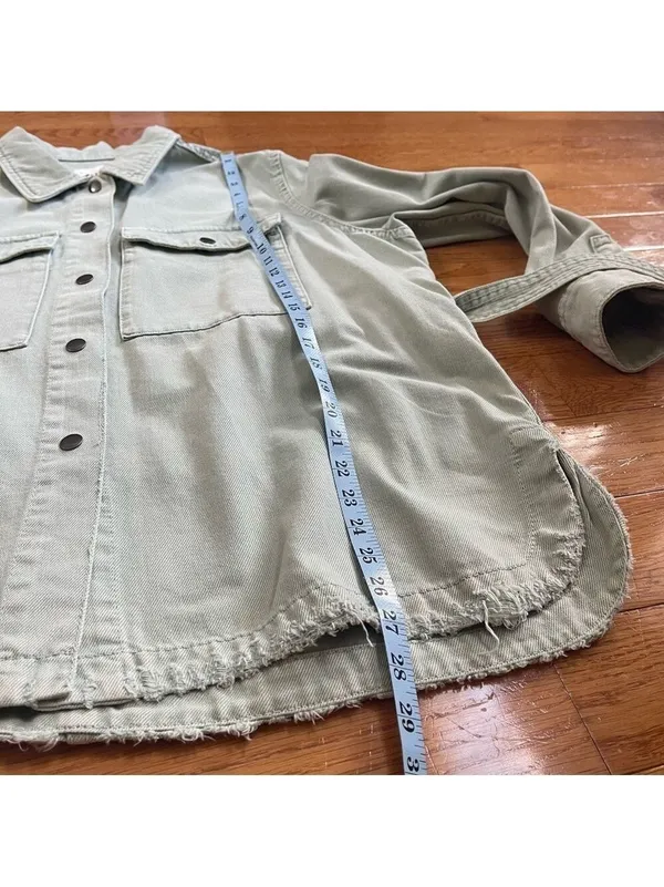 Zara denim belted cotton jean jacket sage green Sz XL - Image 11