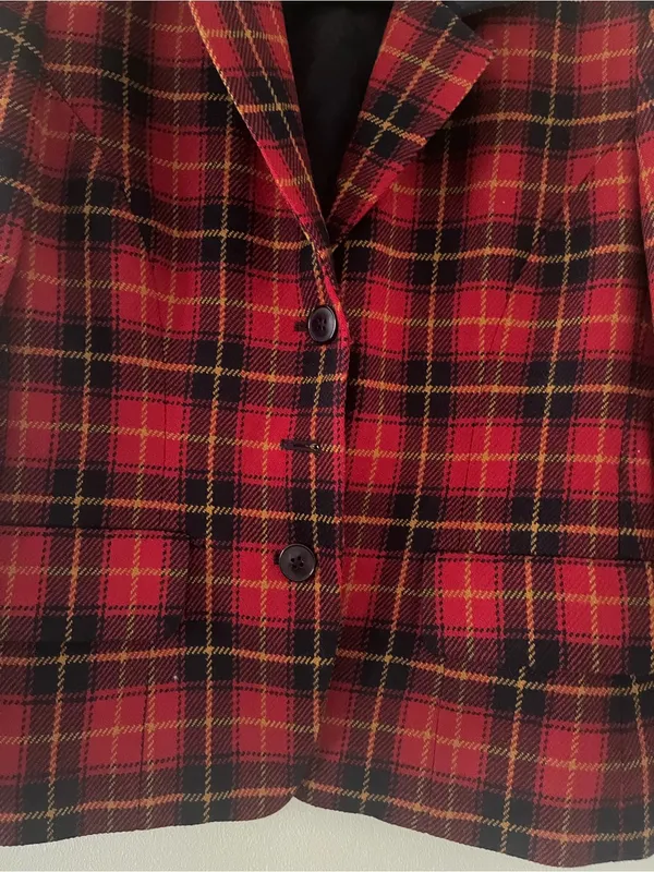 Vintage Jones New York Red Tartan Plaid Wool Blazer 8 Preppy Quiet Luxury - Image 3