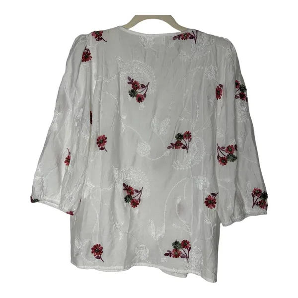 Sapphire‎ Size-PL Boho Floral Embroidered Lace Peasant Blouse White - Image 2