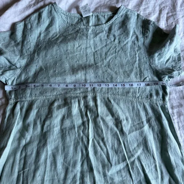 Marc + Ware Linen Dress M Sage Light Blue Floral Embroidered Lagenlook Cottageco - Image 5
