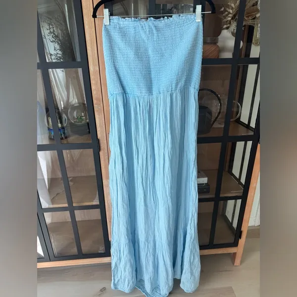 Anthropologie The Marisol Smocked Gauze Maxi Dress Celandine strapless muslin - Image 6
