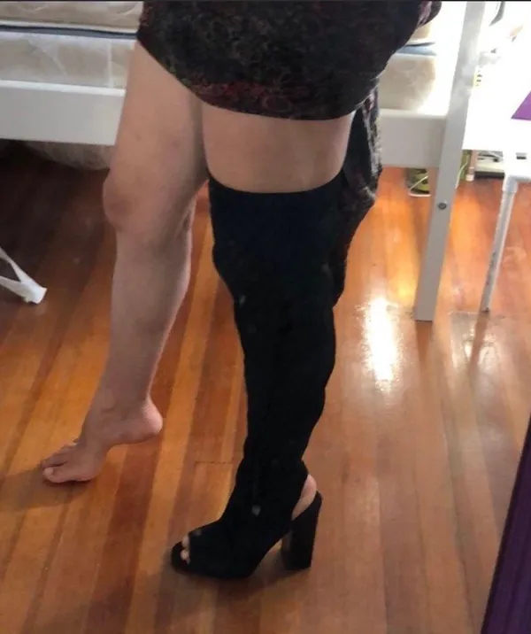 Thigh High Fabric Open Toe Boots - Image 9
