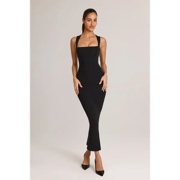 Oh Polly Ainslee Black Modal Square Neck Bodycon Midi‎ Dress NWT Size US 2 - Image 4