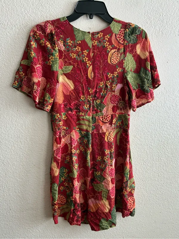 Farm Rio Red Forest Floral Print Romper S - Image 10