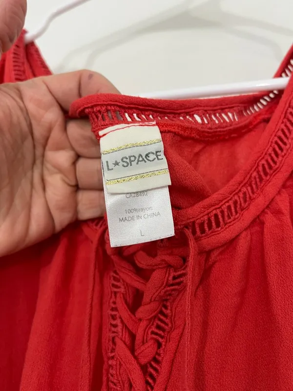 L*Space Large Red Cold Shoulder Lace-Up Tunic Dress / Cover-Up - Image 8