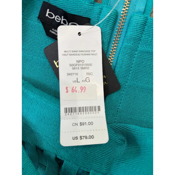 Bebe Crop Top Teal Cutout Bandage Y2K Going Out Party NWT Large - Image 6