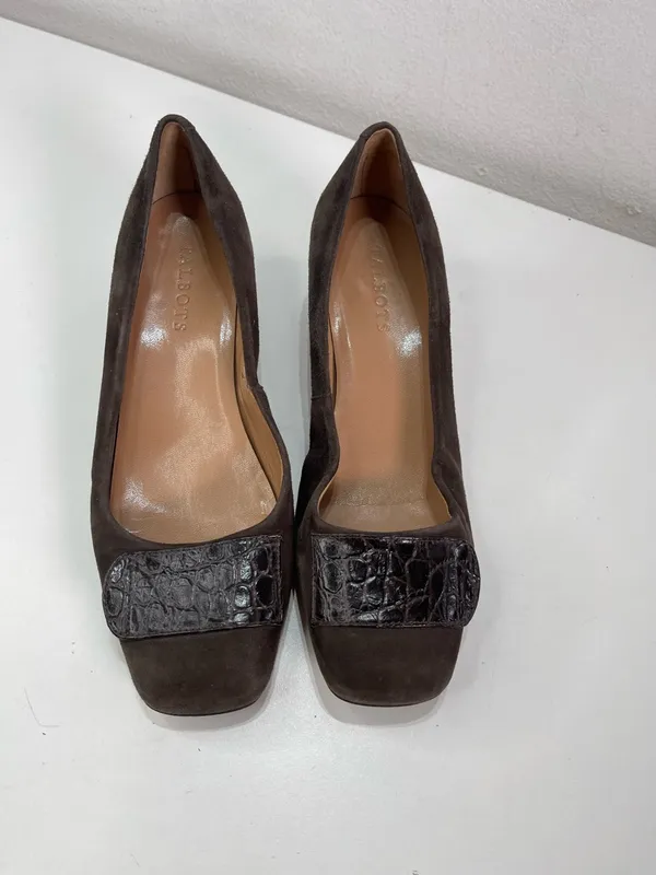 Talbots Women's 8 B Brown Croc Embossed Leather Kitten Block Heel Shoes Academia - Image 5