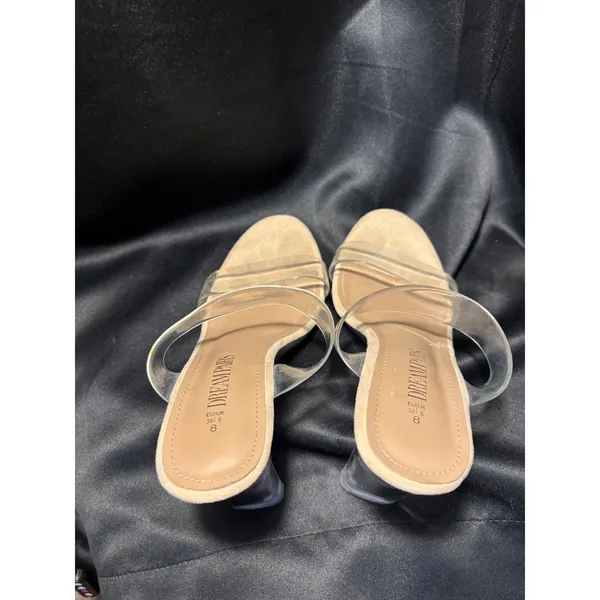 Dream‎ Pairs Clear Strap Block Heel Slide Sandals Nude Beige Size 8 like 9 - Image 2