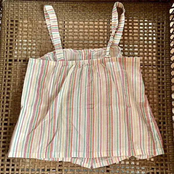 White, Rainbow Striped Button Tank Top - Image 2