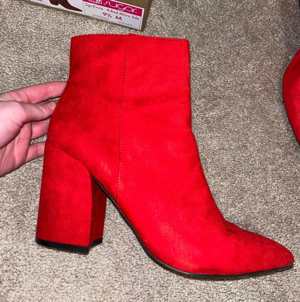 Red Suede Booties Size 9.5 - Image 2