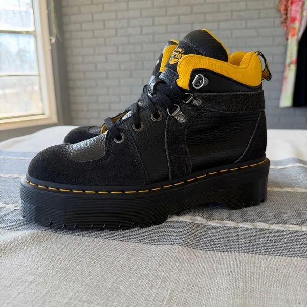 Dr. Martens Zuma Leather & Suede Hiker Style Black Platform Boots, US 9 Chunky - Image 4
