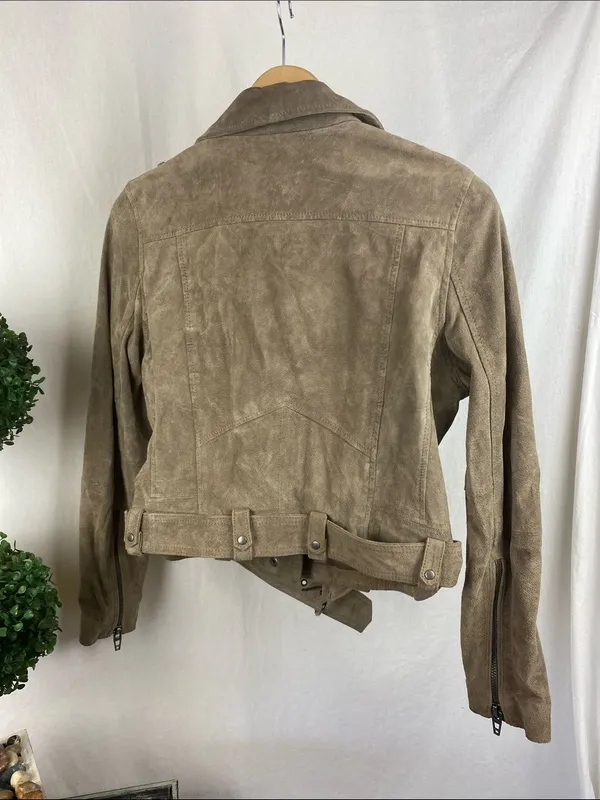 Blank NYC Tan Suede Leather Long Sleeve Cropped Moto Jacket M - Image 3