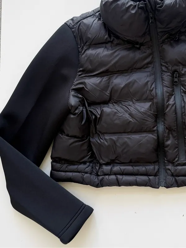 Zara Black Combination Cropped Puffer Coat Size Large - Image 3