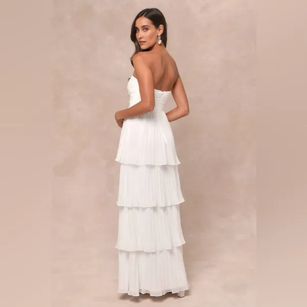 LULU’S Seriously Sensational White Strapless Tiered Maxi Dress - Image 4