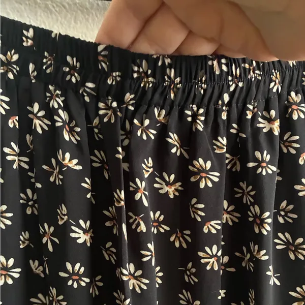 Catch Stitch Floral Print High Waist Frill A Line Flared Long Black Skirt M - Image 6
