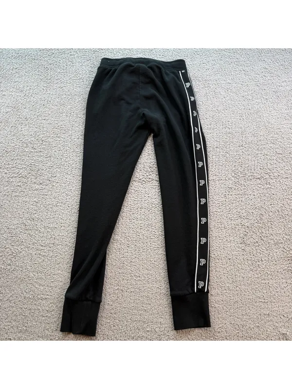 Victoria’s Secret PINK Black Logo Tape Side Stripe Fleece Jogger Sweatpants XS - Image 2