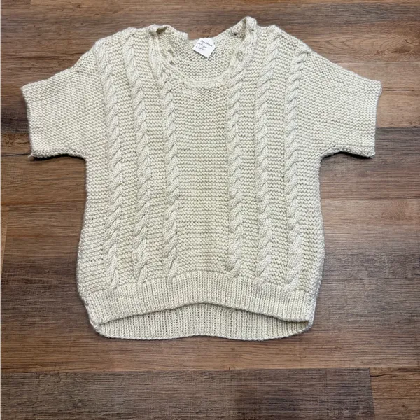 Cream Cable Knit Short-Sleeve Sweater homemade knit womens size xs ptp 17” L 24” - Image 4