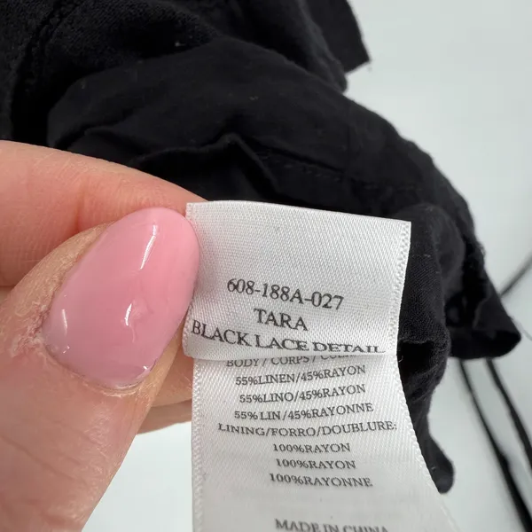 Rails Tara Dress Womens XS Black Linen Blend Smocked Lace Boho Cottagecore‎ - Image 7