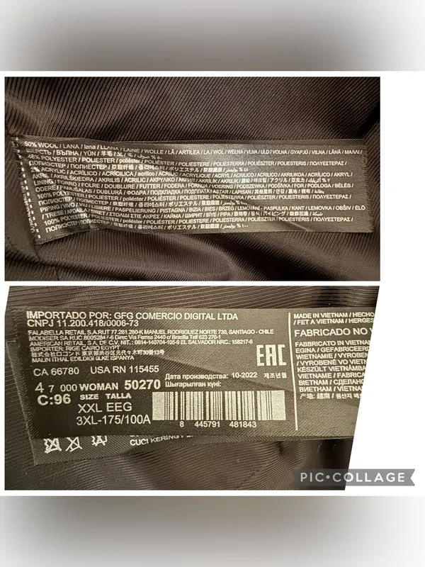 MANGO Double Breasted Pinstripe Long Wool Blend Coat Navy Dark Grey Women’s XXL - Image 10