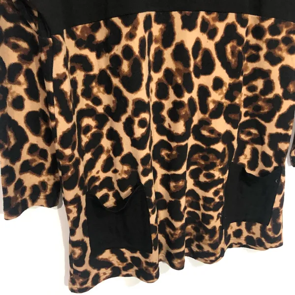 New‎ Amaryllis Brown ColorBlock Leopard Tunic w/ Pockets Medium Casual Flowy - Image 3