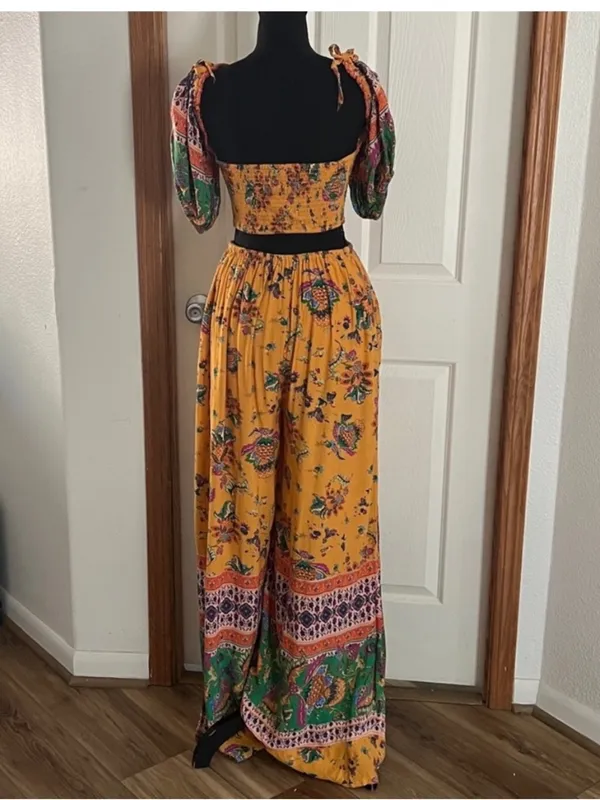 Free People Bali Citrus Skies One Piece Floral Boho Jumpsuit with Tie Front - Image 4