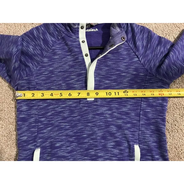Avalanche‎ Athletic Pullover Top Women's Small Purple White Kangaroo Pocket LOGO - Image 8