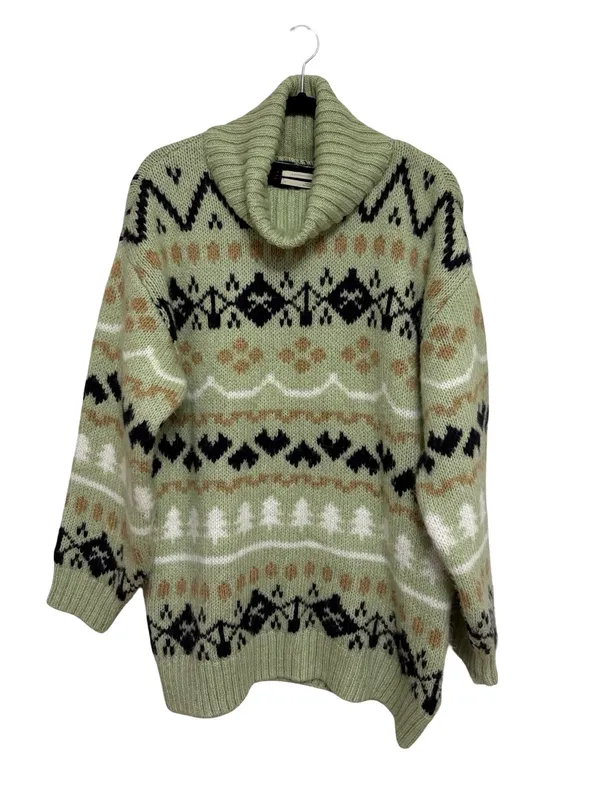 Anthropologie Fair Isle Mint Green Turtleneck Tunic Chunky Sweater - Size M - Image 4