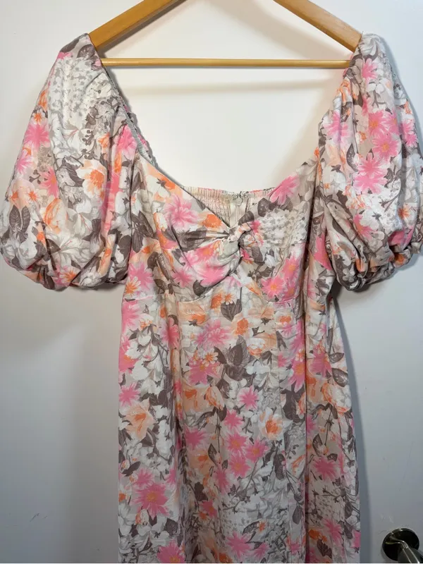 Avec Les Filles $169 Pink Garden Party Floral Twist Bodice Midi Dress Size 12 - Image 3