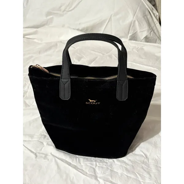 Scout Velvet Black Mini Tote With Dual Handles & Gold Quilted Interior Zip Close - Image 2