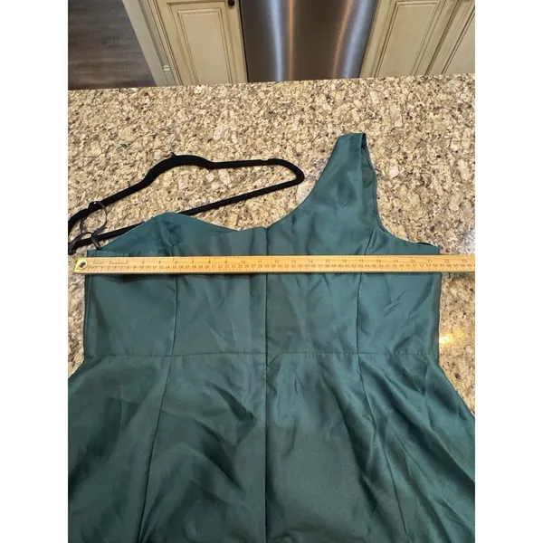 $257 Alfred Sung Hunter Green Shantung One Shoulder Pleated Gown Size 20 R1 D827 - Image 10