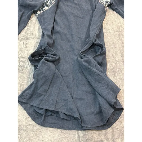 Abercrombie & Fitch Mini Dress Womens Navy Blue Embroidered Boho Gauze Large - Image 11