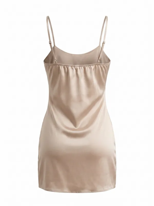 NWT Charmed Hearts Waiting All Night Satin Feather Dress Beige L - Image 5