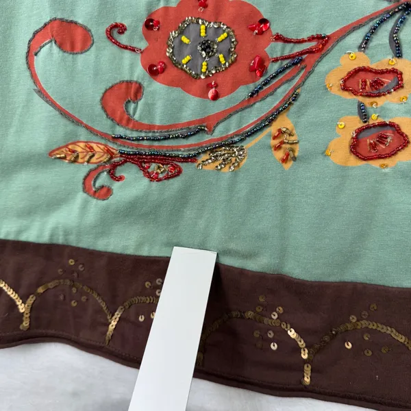 Double D Ranchwear Sage Green Beaded‎ Floral Embroidered Tunic Dress L READ - Image 14