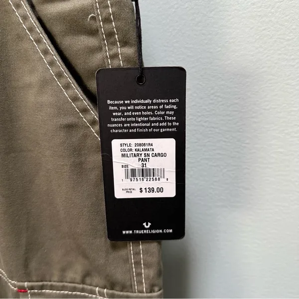 True Religion Military SN Cargo Pants Women’s size 31 X 32 Kalamata Green NWT - Image 4